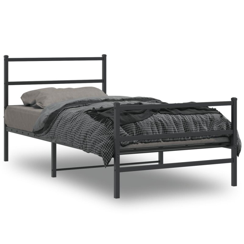 vidaXL Estructura de cama con cabecero y estribo metal negro 100x190cm vidaXL Estructura de cama con cabecero y estribo metal negro 100x190cm