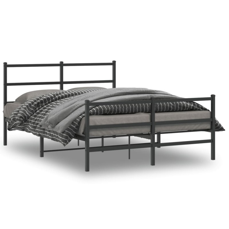 vidaXL Estructura de cama con cabecero y estribo metal negro 135x190cm