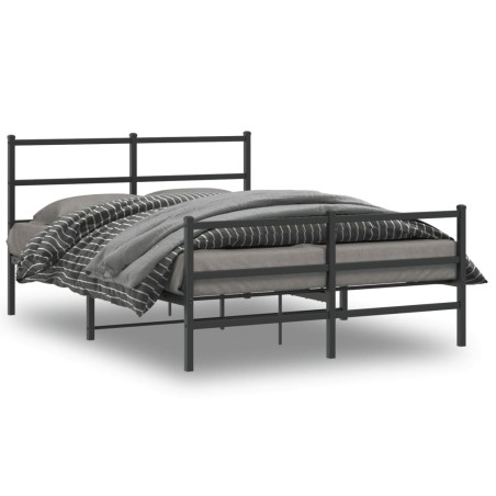 vidaXL Estructura de cama con cabecero y estribo metal negro 135x190cm