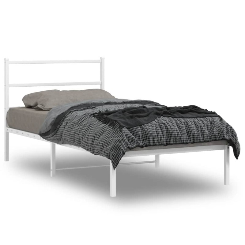 vidaXL Estructura de cama de metal con cabecero blanco 107x203 cm vidaXL Estructura de cama de metal con cabecero blanco 107x203 cm