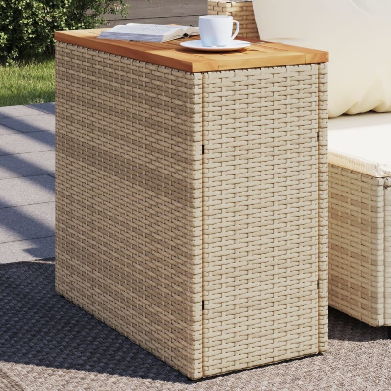 vidaXL Mesa auxiliar jardín tapa madera ratán PE beige 58x27,5x55 cm vidaXL Mesa auxiliar jardín tapa madera ratán PE beige 58x27,5x55 cm