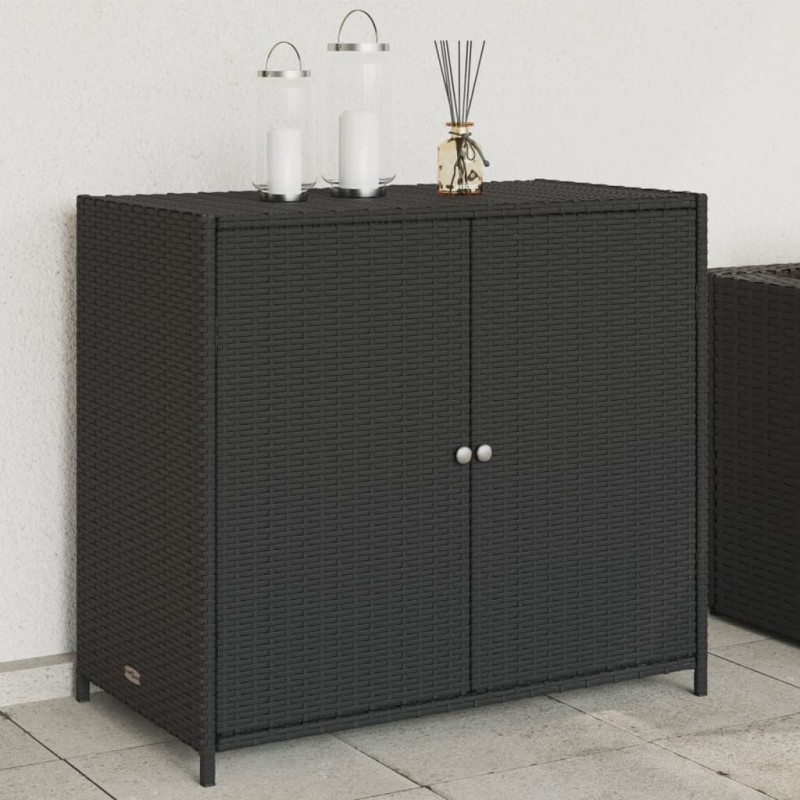 vidaXL Armario de almacenaje de jardín ratán PE negro 83x45x76 cm vidaXL Armario de almacenaje de jardín ratán PE negro 83x45x76 cm