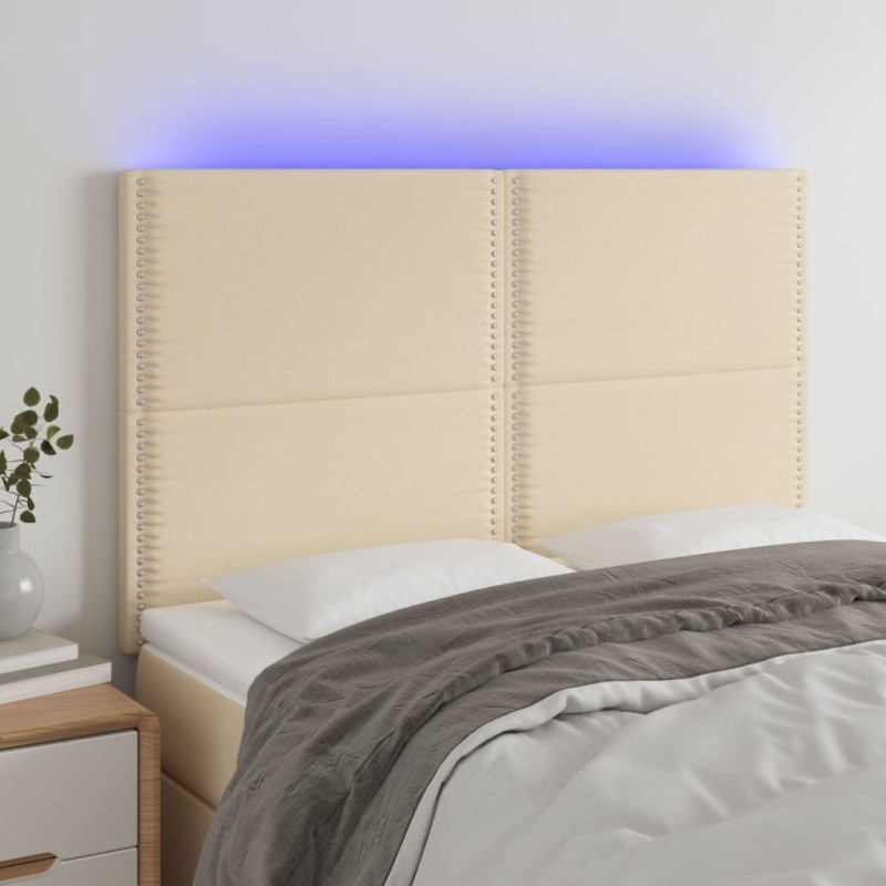 vidaXL Cabecero con luces LED tela crema 144x5x118/128 cm