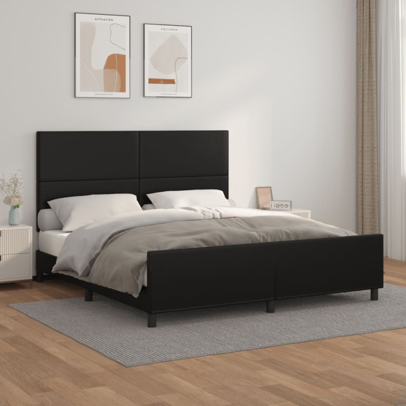 vidaXL Estructura de cama con cabecero cuero sintético negro 160x200cm vidaXL Estructura de cama con cabecero cuero sintético negro 160x200cm