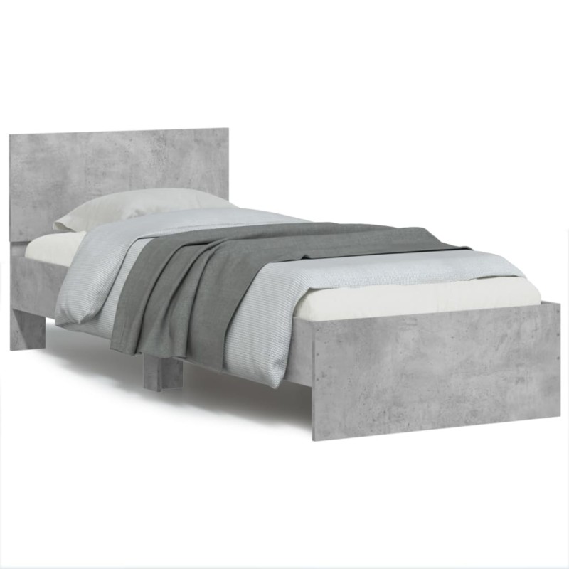 vidaXL Cama con cabecero madera de ingeniería gris hormigón 90x200 cm