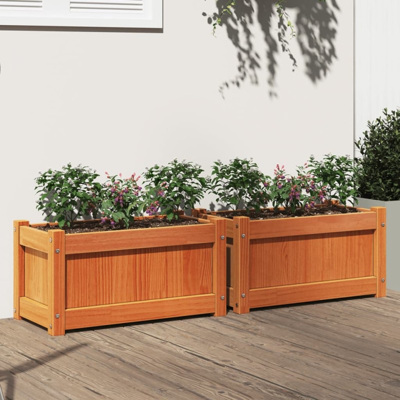 vidaXL Jardineras de exterior 2 uds madera maciza de pino marrón cera vidaXL Jardineras de exterior 2 uds madera maciza de pino marrón cera