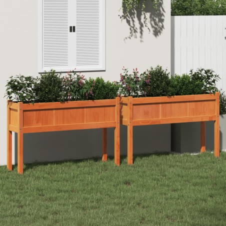 vidaXL Jardineras con patas 2 uds madera maciza de pino marrón cera