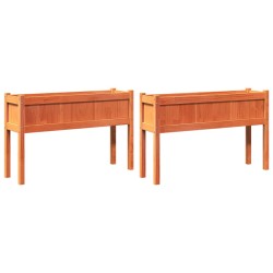 vidaXL Jardineras con patas 2 uds madera maciza de pino marrón cera