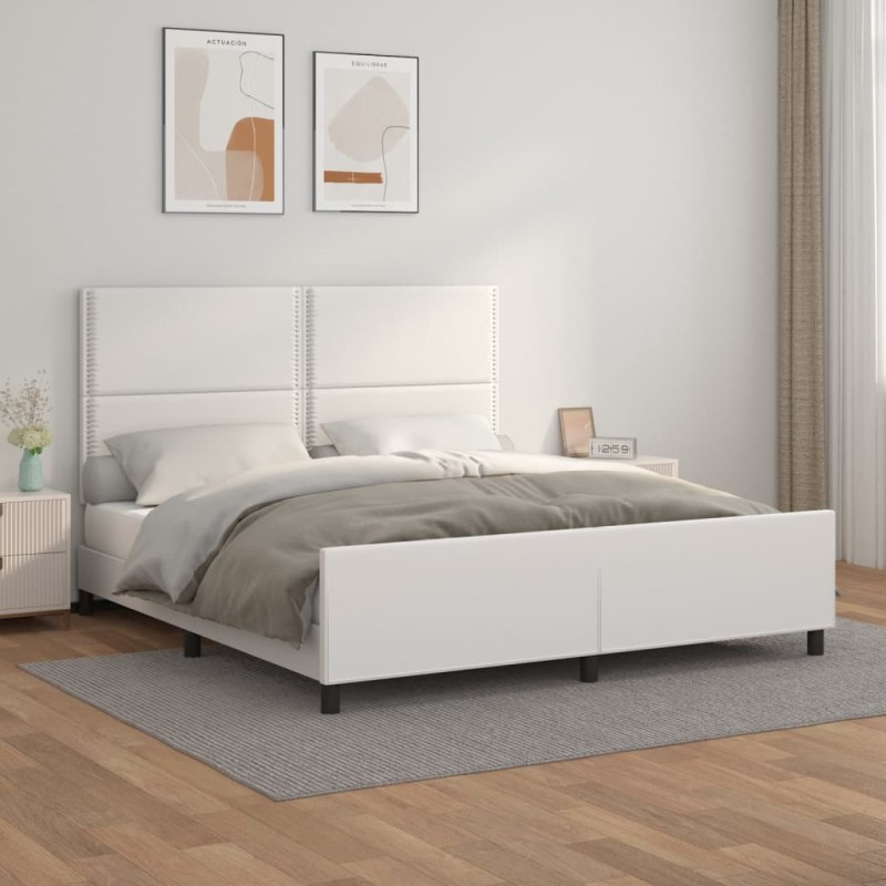 vidaXL Estructura de cama cabecero cuero sintético blanco 160x200 cm vidaXL Estructura de cama cabecero cuero sintético blanco 160x200 cm