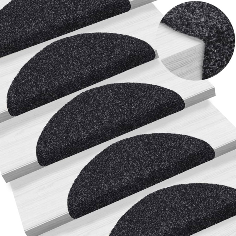 vidaXL Alfombrilla de escaleras 15 uds tela punzonada negro 56x17x3 cm vidaXL Alfombrilla de escaleras 15 uds tela punzonada negro 56x17x3 cm