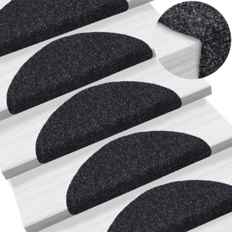 vidaXL Alfombrilla de escaleras 15 uds tela punzonada negro 56x17x3 cm
