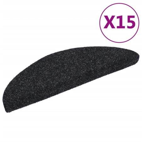 vidaXL Alfombrilla de escaleras 15 uds tela punzonada negro 56x17x3 cm