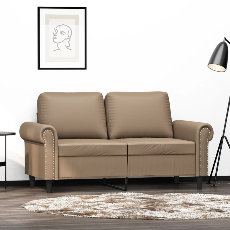 vidaXL Sofá de 2 plazas de cuero sintético color capuchino 120 cm vidaXL Sofá de 2 plazas de cuero sintético color capuchino 120 cm