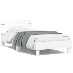vidaXL Estructura de cama con cabecero y luces LED blanco 100x200 cm