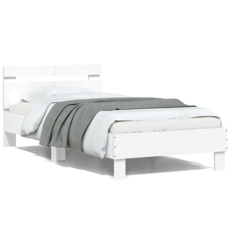 vidaXL Estructura de cama con cabecero y luces LED blanco 100x200 cm vidaXL Estructura de cama con cabecero y luces LED blanco 100x200 cm