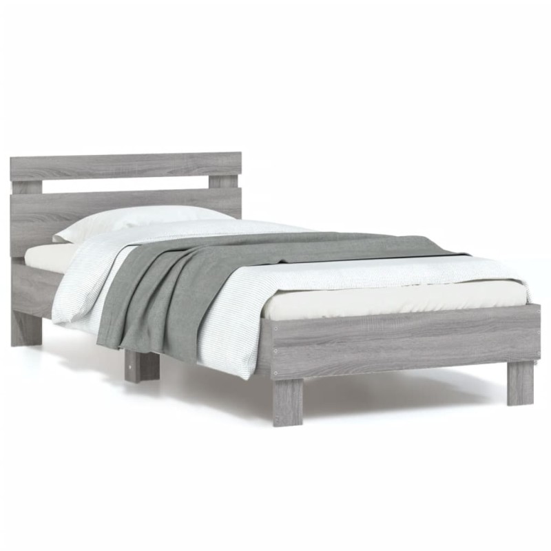 vidaXL Estructura de cama cabecero luces LED gris Sonoma 90x200 cm vidaXL Estructura de cama cabecero luces LED gris Sonoma 90x200 cm