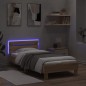 vidaXL Estructura de cama cabecero luces LED roble Sonoma 90x200 cm vidaXL Estructura de cama cabecero luces LED roble Sonoma 90x200 cm