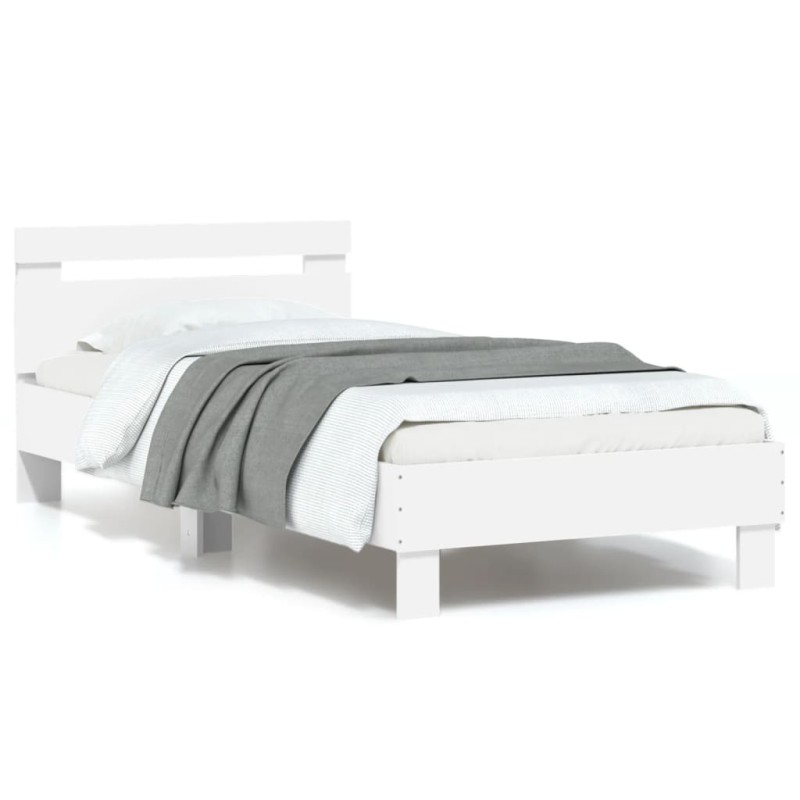 vidaXL Estructura de cama con cabecero y luces LED blanco 90x200 cm vidaXL Estructura de cama con cabecero y luces LED blanco 90x200 cm