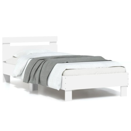vidaXL Estructura de cama con cabecero y luces LED blanco 90x200 cm