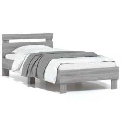 vidaXL Estructura de cama cabecero luces LED gris Sonoma 75x190 cm