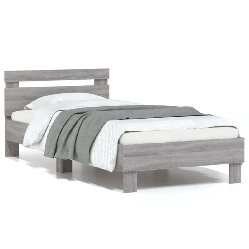 vidaXL Estructura de cama cabecero luces LED gris Sonoma 75x190 cm