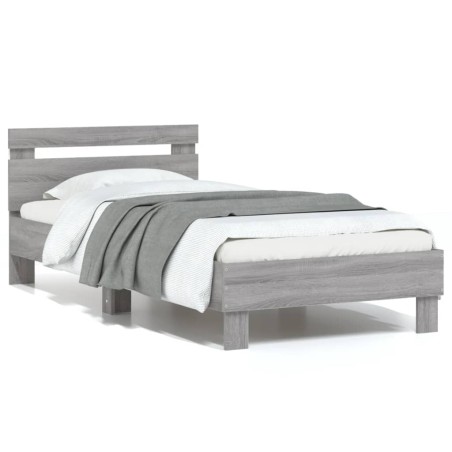 vidaXL Estructura de cama cabecero luces LED gris Sonoma 75x190 cm