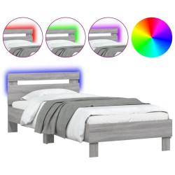 vidaXL Estructura de cama cabecero luces LED gris Sonoma 75x190 cm