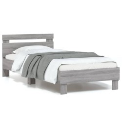 vidaXL Estructura de cama cabecero luces LED gris Sonoma 90x190 cm