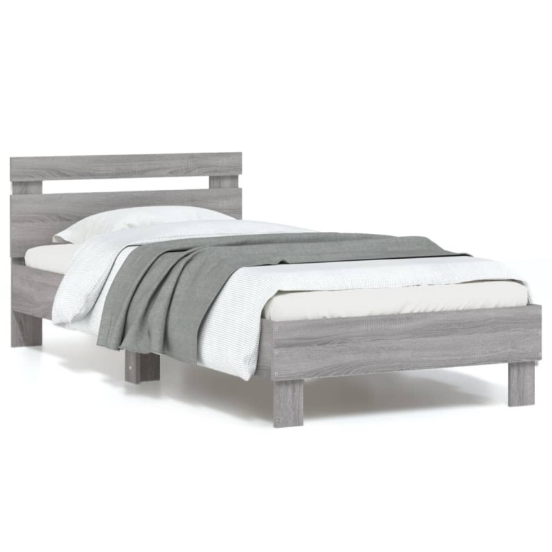 vidaXL Estructura de cama cabecero luces LED gris Sonoma 90x190 cm