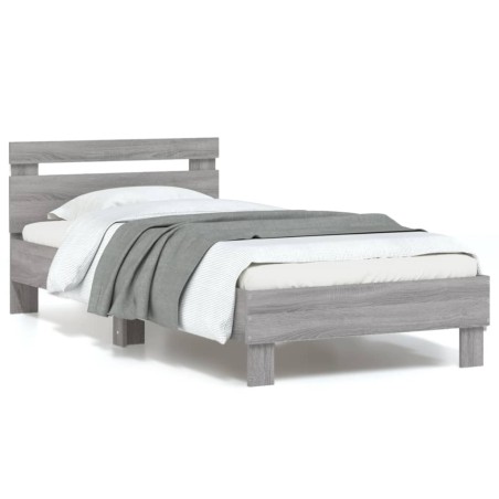 vidaXL Estructura de cama cabecero luces LED gris Sonoma 90x190 cm