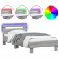 vidaXL Estructura de cama cabecero luces LED gris Sonoma 90x190 cm
