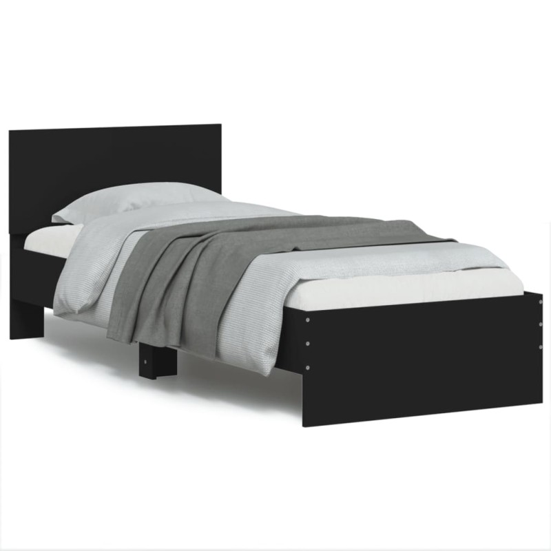 vidaXL Estructura de cama con cabecero y luces LED negro 90x200 cm vidaXL Estructura de cama con cabecero y luces LED negro 90x200 cm