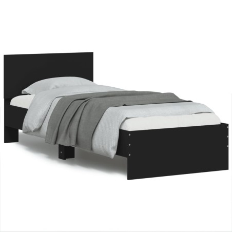 vidaXL Estructura de cama con cabecero y luces LED negro 90x200 cm
