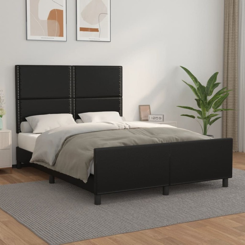 vidaXL Estructura de cama con cabecero cuero sintético negro 140x190cm vidaXL Estructura de cama con cabecero cuero sintético negro 140x190cm