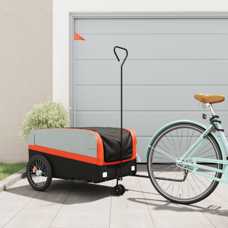 vidaXL Remolque para bicicleta hierro negro y naranja 45 kg vidaXL Remolque para bicicleta hierro negro y naranja 45 kg