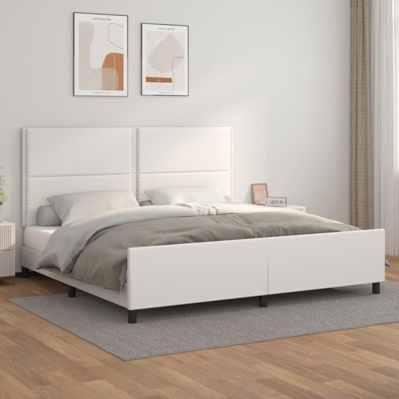 vidaXL Estructura de cama cabecero cuero sintético blanco 200x200 cm vidaXL Estructura de cama cabecero cuero sintético blanco 200x200 cm
