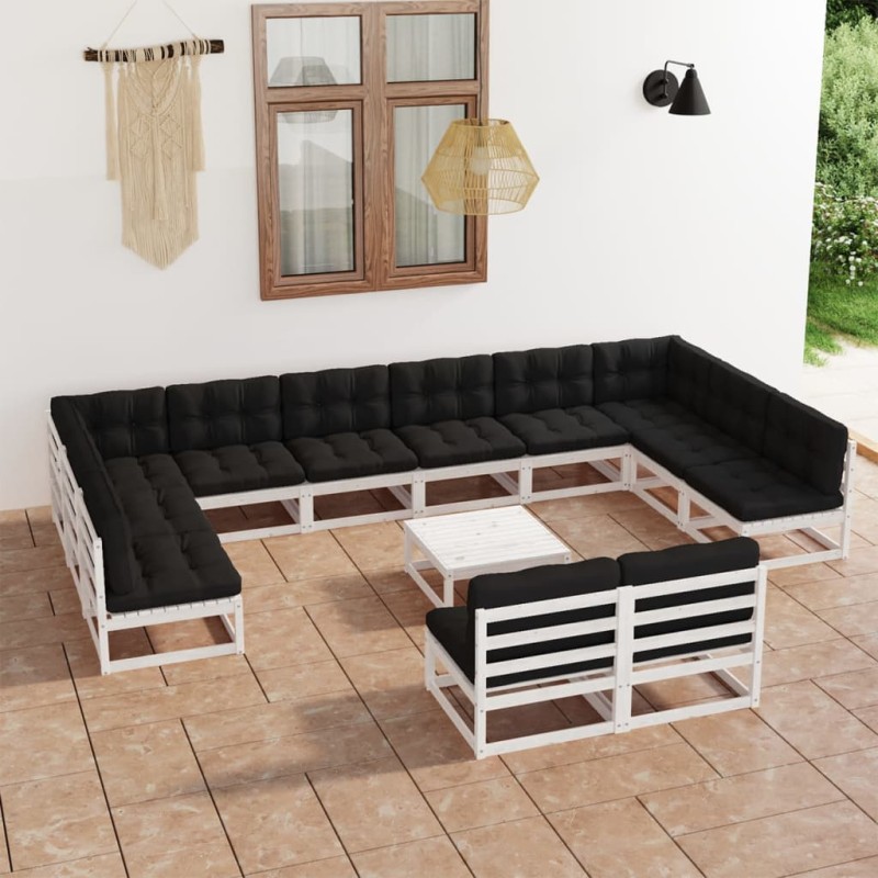 vidaXL Set de muebles de jardín 13 pzas con cojines madera pino blanco vidaXL Set de muebles de jardín 13 pzas con cojines madera pino blanco
