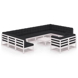 vidaXL Set de muebles de jardín 13 pzas con cojines madera pino blanco