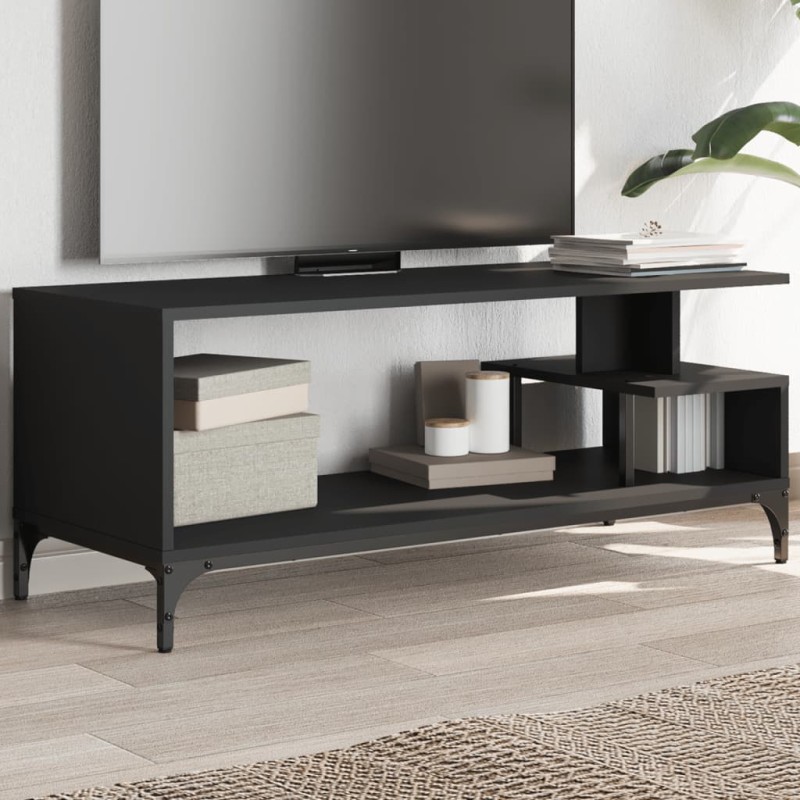 vidaXL Mueble de TV madera de ingeniería y acero negro 102x40x41 cm vidaXL Mueble de TV madera de ingeniería y acero negro 102x40x41 cm