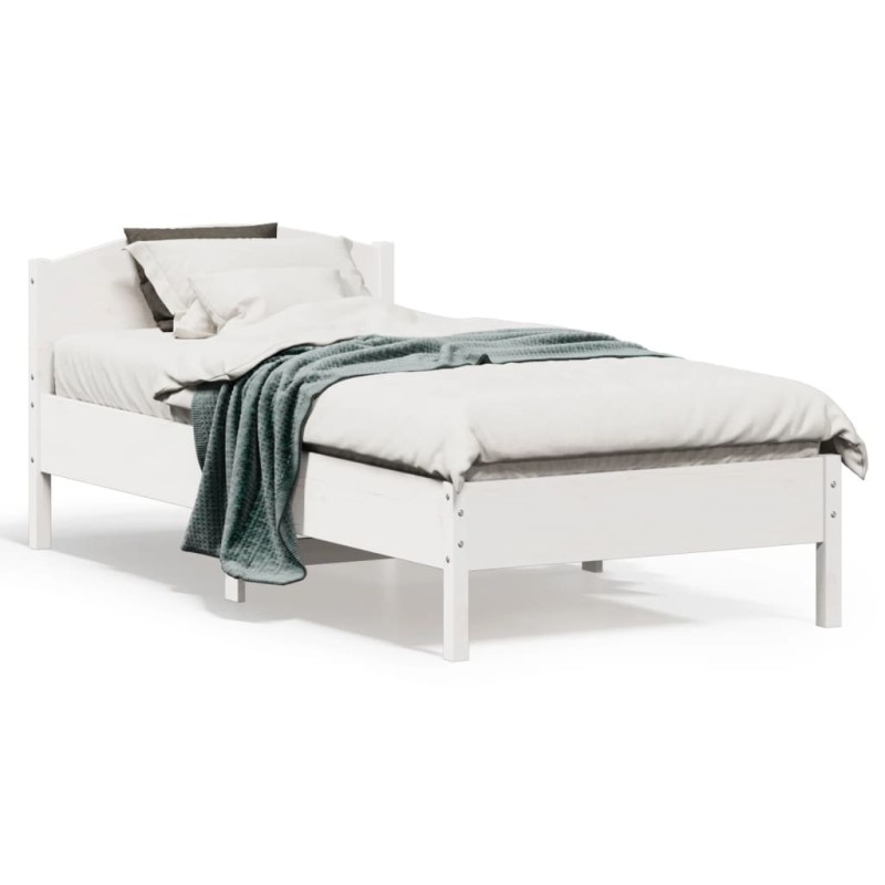 vidaXL Estructura de cama con cabecero madera pino blanco 75x190 cm vidaXL Estructura de cama con cabecero madera pino blanco 75x190 cm