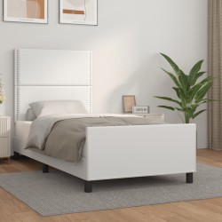vidaXL Estructura de cama cabecero cuero sintético blanco 100x200 cm