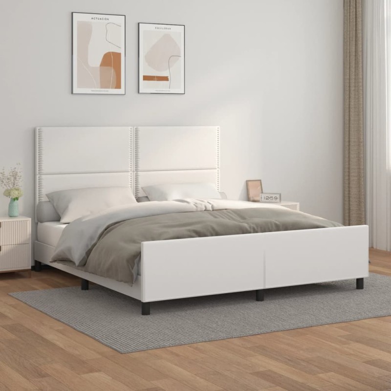 vidaXL Estructura de cama cabecero cuero sintético blanco 180x200 cm vidaXL Estructura de cama cabecero cuero sintético blanco 180x200 cm