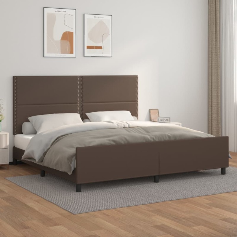 vidaXL Estructura de cama cabecero cuero sintético marrón 200x200 cm vidaXL Estructura de cama cabecero cuero sintético marrón 200x200 cm