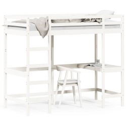 vidaXL Cama alta con escritorio madera maciza pino blanca 100x200 cm