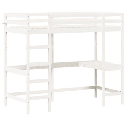 vidaXL Cama alta con escritorio madera maciza pino blanca 100x200 cm