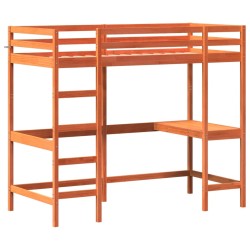 vidaXL Cama alta con escritorio madera maciza pino marrón 90x200 cm