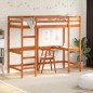 vidaXL Cama alta con escritorio madera maciza pino marrón 90x200 cm