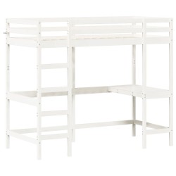 vidaXL Cama alta con escritorio madera maciza pino blanca 90x200 cm