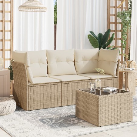 vidaXL Juego de sofás jardín con cojines 4 pzas ratán sintético beige