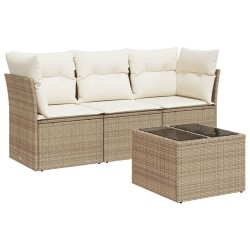 vidaXL Juego de sofás jardín con cojines 4 pzas ratán sintético beige